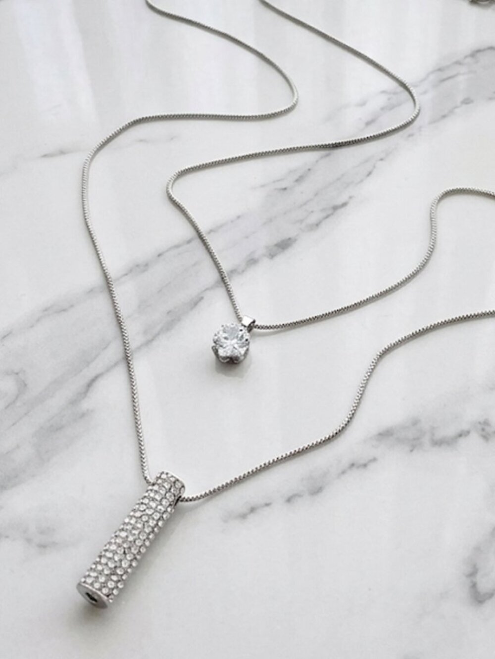 🌟 Stylish Silver Necklace - Ladies Two Layered Necklace